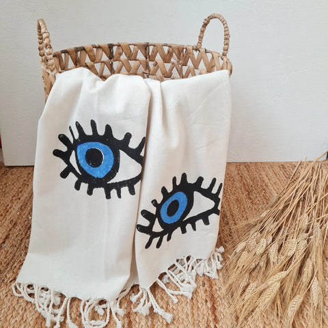 Eye Turkish Beach Towel-Towel-Moa-35.5x79 inches / 90x200cm-Blue-Urbanheer