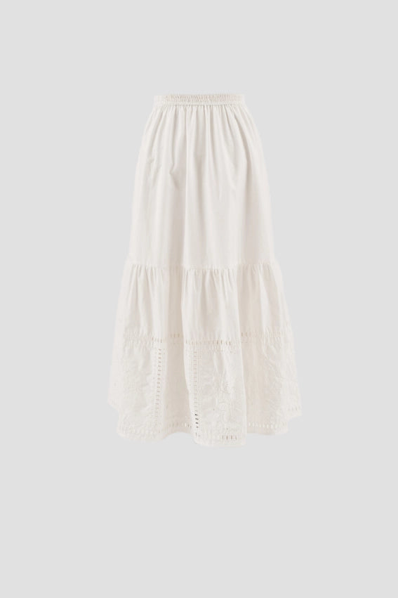 Eyelet Detail Elastic Waist Midi Skirt WHITE-Skirts-Moon River-XS-WHITE-Urbanheer