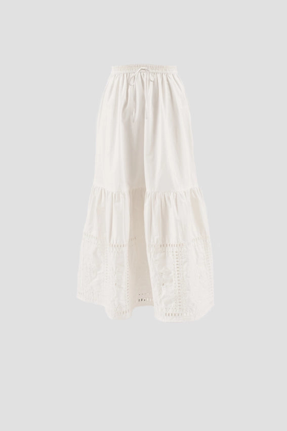 Eyelet Detail Elastic Waist Midi Skirt WHITE-Skirts-Moon River-XS-WHITE-Urbanheer