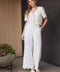 Eyelet Trim Front Tie Blouse and Wide Leg Pant Set WHITE-Set-Moon River-XS-WHITE-Urbanheer