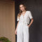 Eyelet Trim Front Tie Blouse and Wide Leg Pant Set WHITE-Set-Moon River-XS-WHITE-Urbanheer