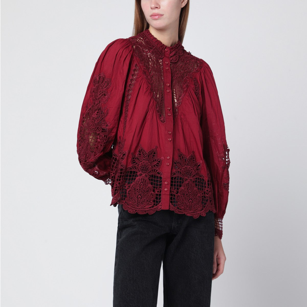 FARM Rio Berry Garden blouse in guipure lace