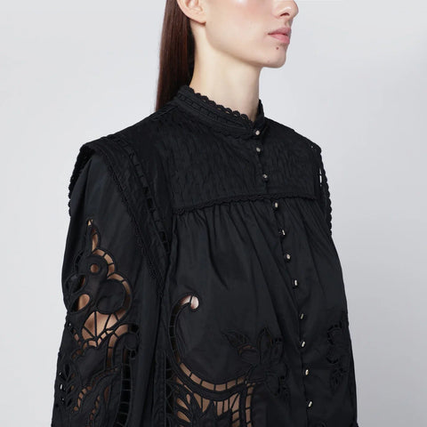 FARM Rio Black Richelieu cotton blouse