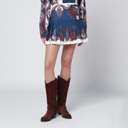 FARM Rio Deep blue and sand pleated mini skirt with arabesque print
