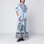 FARM Rio Light blue embroidered long dress with bow