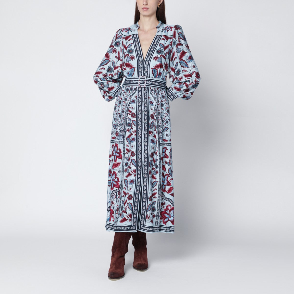 FARM Rio Light blue midi dress with floral print