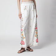 FARM Rio Linen-blend trousers with floral embroidery