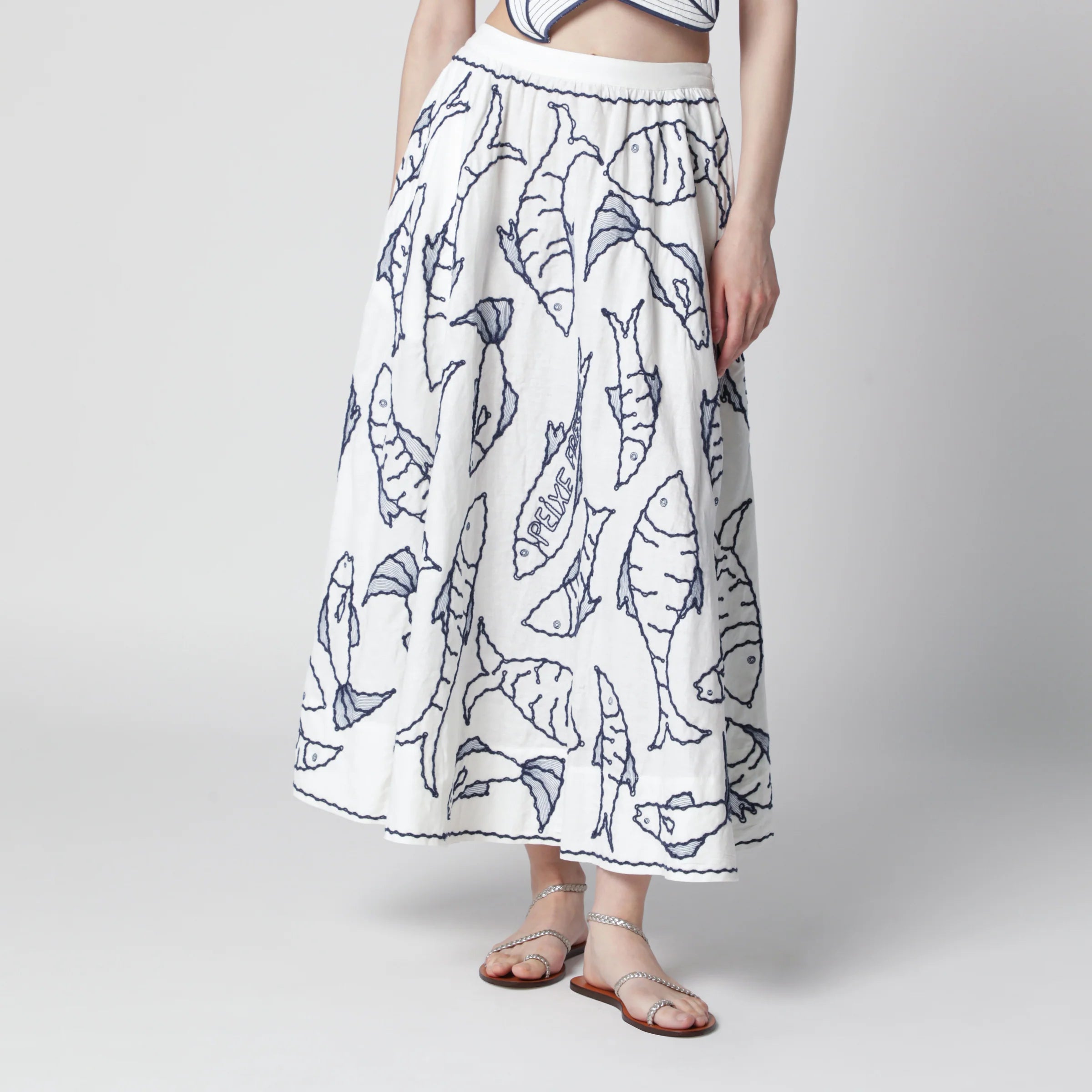 FARM Rio Midi skirt with marine embroidery