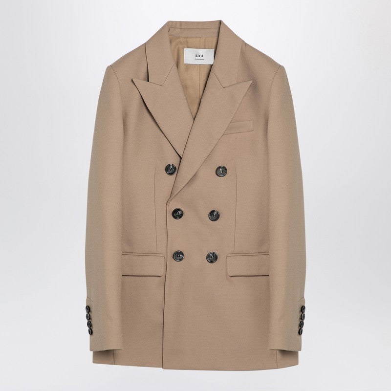 Ami Paris Sand-coloured double-breasted jacket in wool-Jackets-Ami Paris-38-Urbanheer
