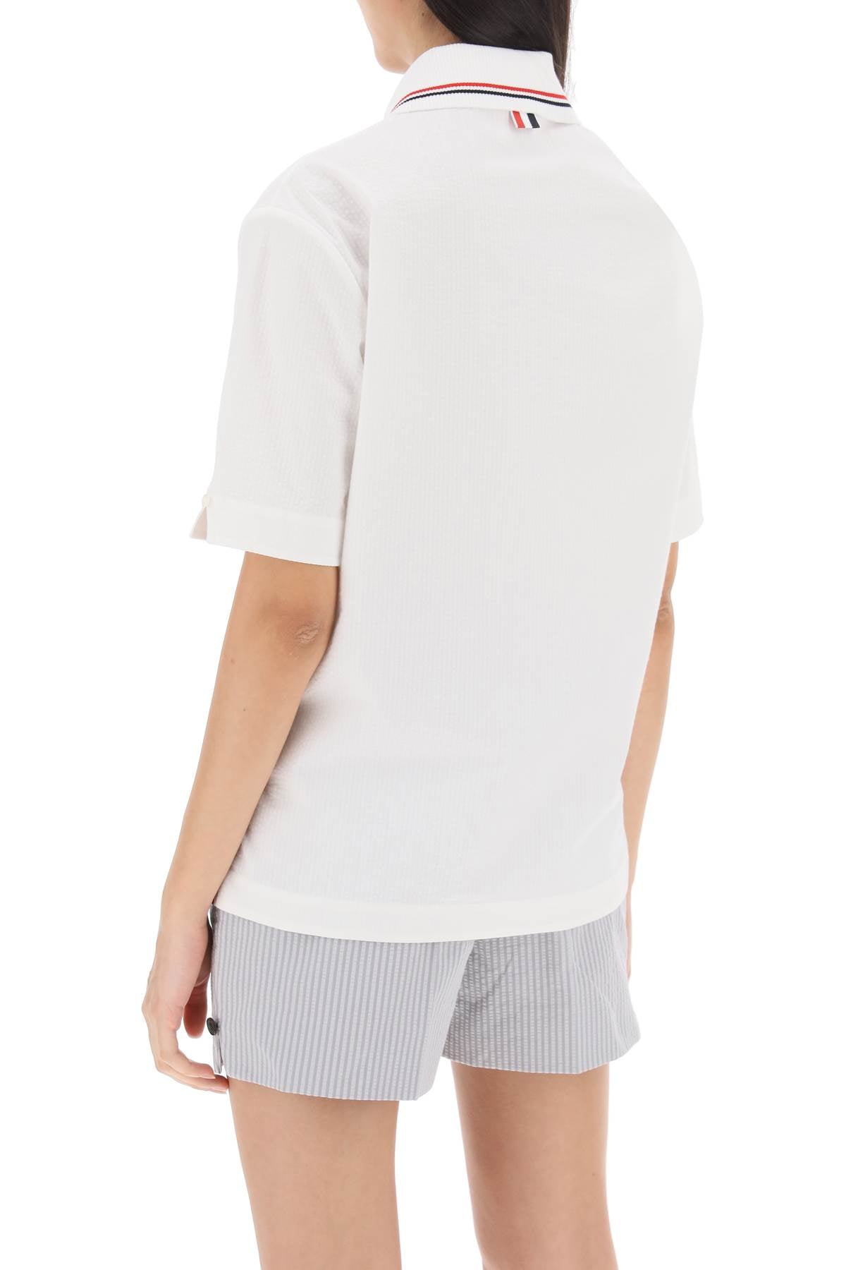 Thom Browne Seersucker Polo Shirt-Activewear Tops-THOM BROWNE-38-Urbanheer