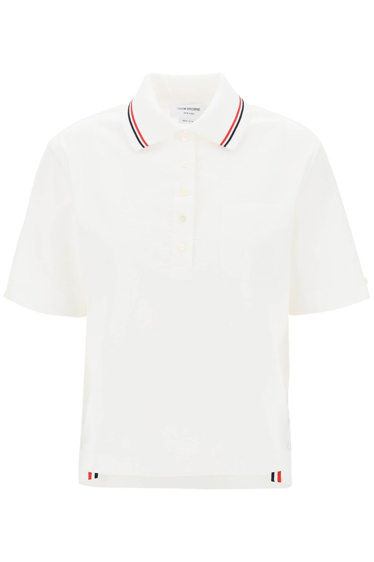 Thom Browne Seersucker Polo Shirt-Activewear Tops-THOM BROWNE-38-Urbanheer