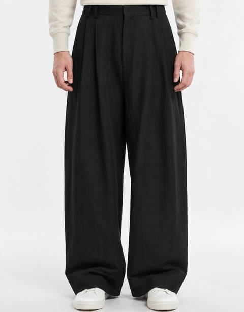 Berlin Pleated Wide-Leg Pants — Black