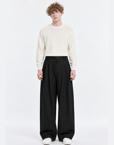 Berlin Pleated Wide-Leg Pants — Black
