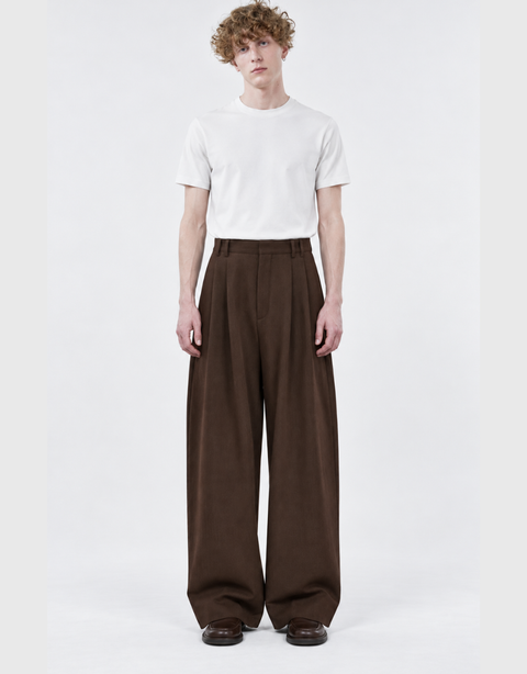 Berlin Pleated Wide-Leg Pants — Brown