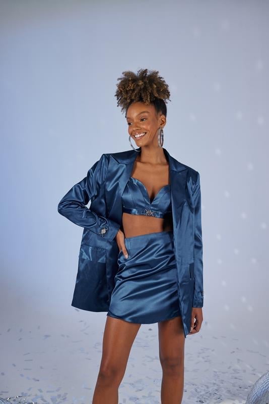 Fancy Navy Blue Satin Blazer Jacket-Jackets & Blazers-Buy Me Fur Ltd-Navy-XS-Satin-Urbanheer