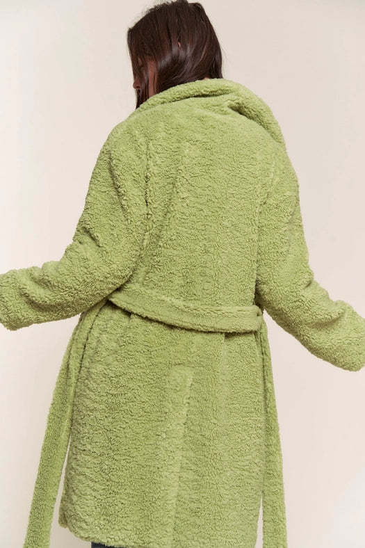 Faux Fur Belted Midi Length Jacket GREEN-Jacket-Hers & Mine-S-GREEN-Urbanheer