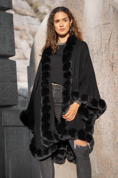 Faux Fur Cape Kimono Black-Kimono-SAACHI-Black-Urbanheer