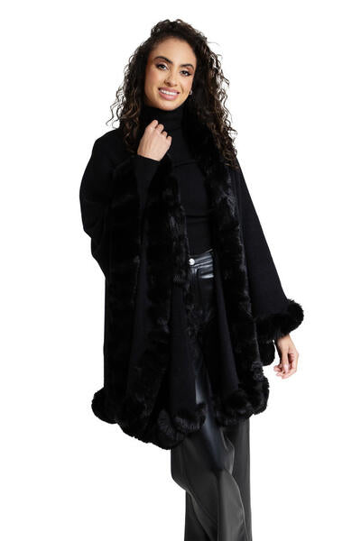 Faux Fur Cape Kimono Black-Kimono-SAACHI-Black-Urbanheer