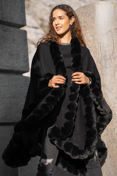 Faux Fur Cape Kimono Black-Kimono-SAACHI-Black-Urbanheer
