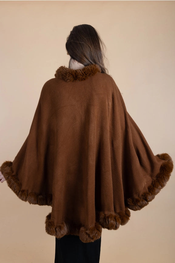 Faux Fur Cape Kimono Brown-Kimono-SAACHI-Brown-Urbanheer