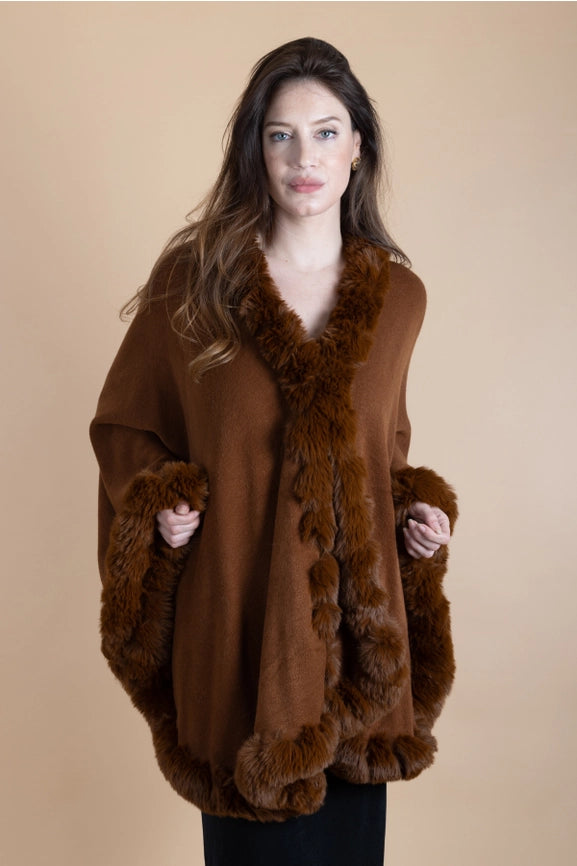 Faux Fur Cape Kimono Brown-Kimono-SAACHI-Brown-Urbanheer