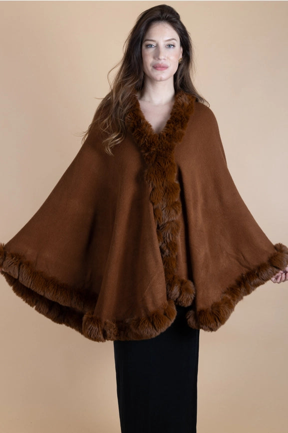 Faux Fur Cape Kimono Brown-Kimono-SAACHI-Brown-Urbanheer