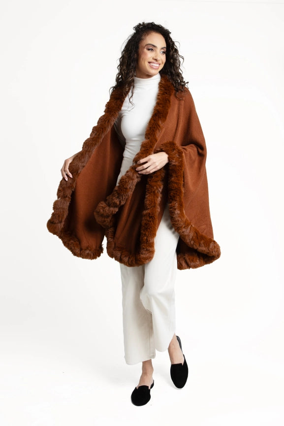 Faux Fur Cape Kimono Brown-Kimono-SAACHI-Brown-Urbanheer