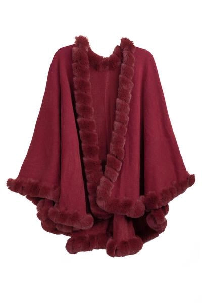Faux Fur Cape Kimono Burgundy-Kimono-SAACHI-burgundy-Urbanheer