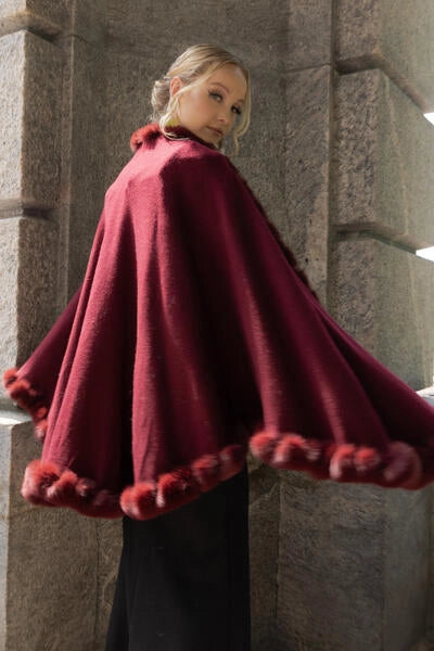 Faux Fur Cape Kimono Burgundy-Kimono-SAACHI-burgundy-Urbanheer