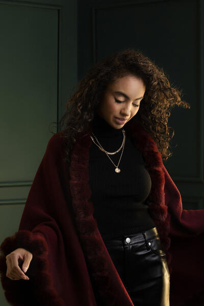 Faux Fur Cape Kimono Burgundy-Kimono-SAACHI-burgundy-Urbanheer