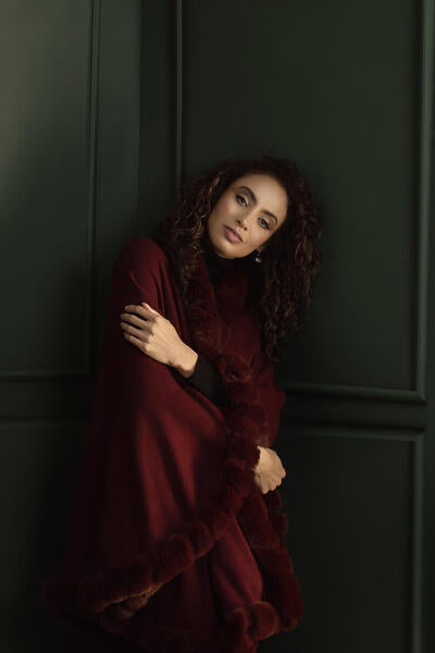 Faux Fur Cape Kimono Burgundy-Kimono-SAACHI-burgundy-Urbanheer