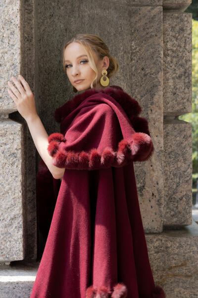 Faux Fur Cape Kimono Burgundy-Kimono-SAACHI-burgundy-Urbanheer