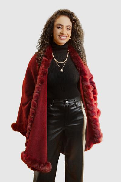 Faux Fur Cape Kimono Burgundy-Kimono-SAACHI-burgundy-Urbanheer