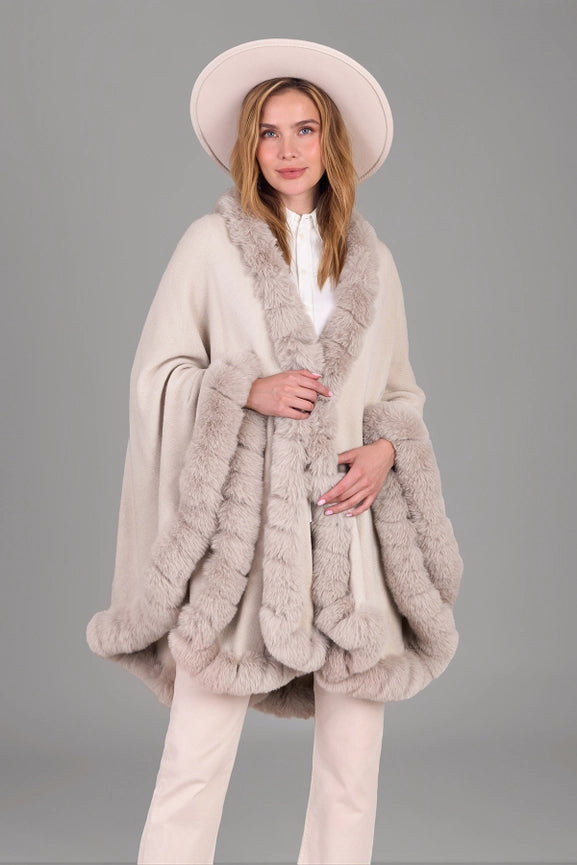 Faux Fur Cape Kimono Ivory-Kimono-SAACHI-Ivory-Urbanheer