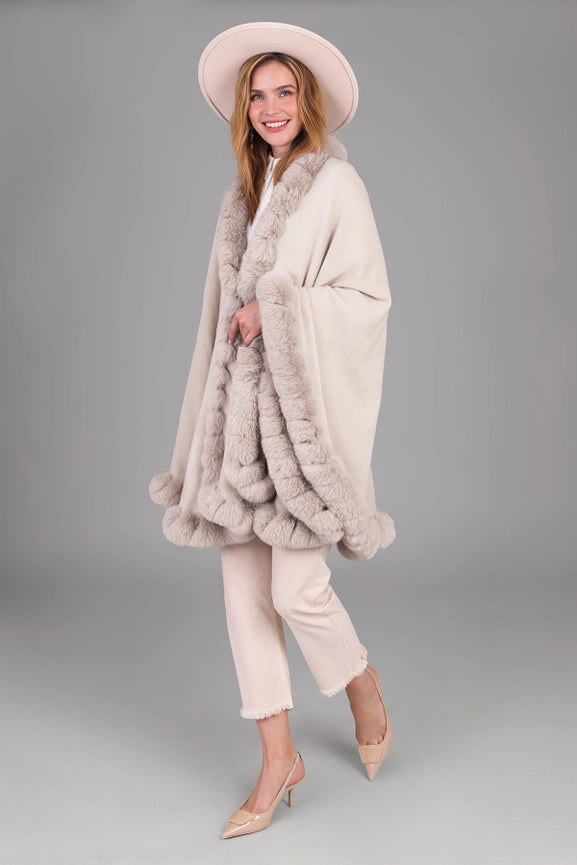 Faux Fur Cape Kimono Ivory-Kimono-SAACHI-Ivory-Urbanheer