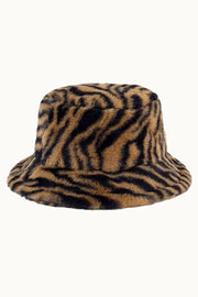 Faux Fur Fuzzy Textured Bucket Hat, Tiger-Bucket Hats-Olive & Pique-12 x 9 x 0.5 in (30.5 x 22.9 x 1.3 cm)-Urbanheer