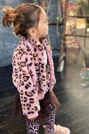 Faux Fur Leopard Print Bomber Jacket-Jacket-Hannah Banana-12M-Pink Multi-Urbanheer