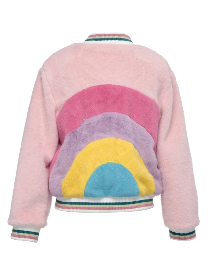 Faux Fur Rainbow Jacket-Jacket-Hannah Banana-7-Pink Multi-Urbanheer
