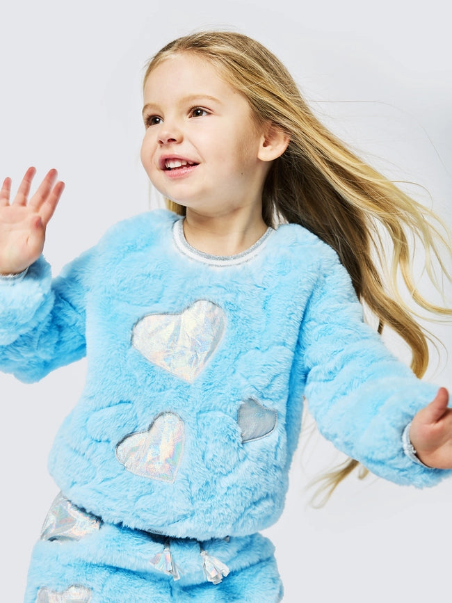 Faux Fur Top w/ Embossed Hearts and Heart Trim-Top-Hannah Banana-12M-LIGHT BLUE-Urbanheer