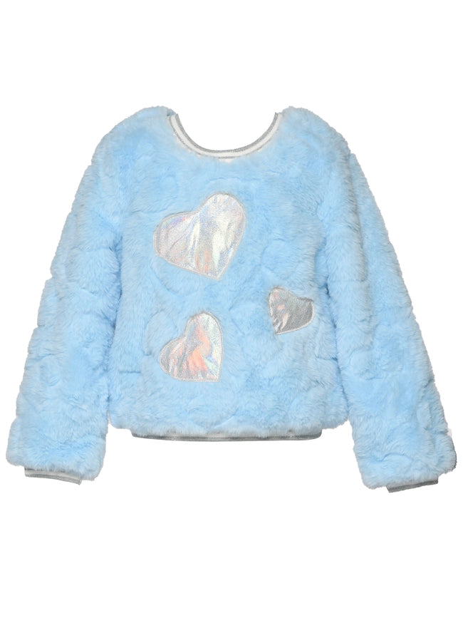 Faux Fur Top w/ Embossed Hearts and Heart Trim-Top-Hannah Banana-12M-LIGHT BLUE-Urbanheer