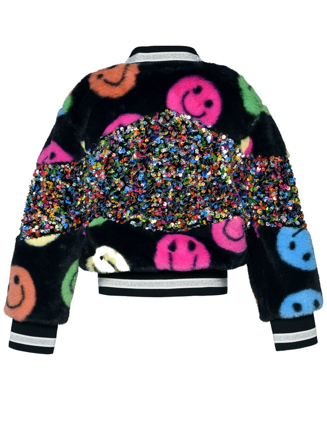 Faux Fur and Sequin Bomber Jacket-Jacket-Hannah Banana-12M-IVORY MULT-Urbanheer