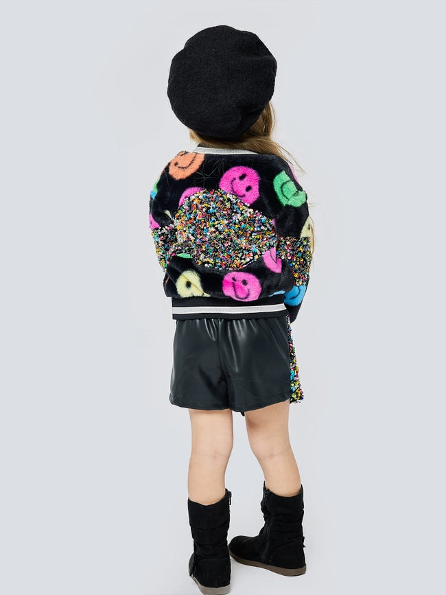 Faux Fur and Sequin Bomber Jacket-Jacket-Hannah Banana-12M-IVORY MULT-Urbanheer