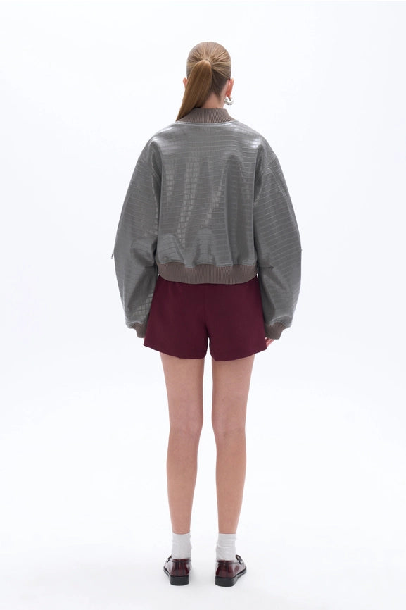 Faux Leather Bomber Jacket-Jackets-NOCTURNE-XS-Gray-Urbanheer