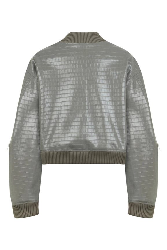 Faux Leather Bomber Jacket-Jackets-NOCTURNE-XS-Gray-Urbanheer