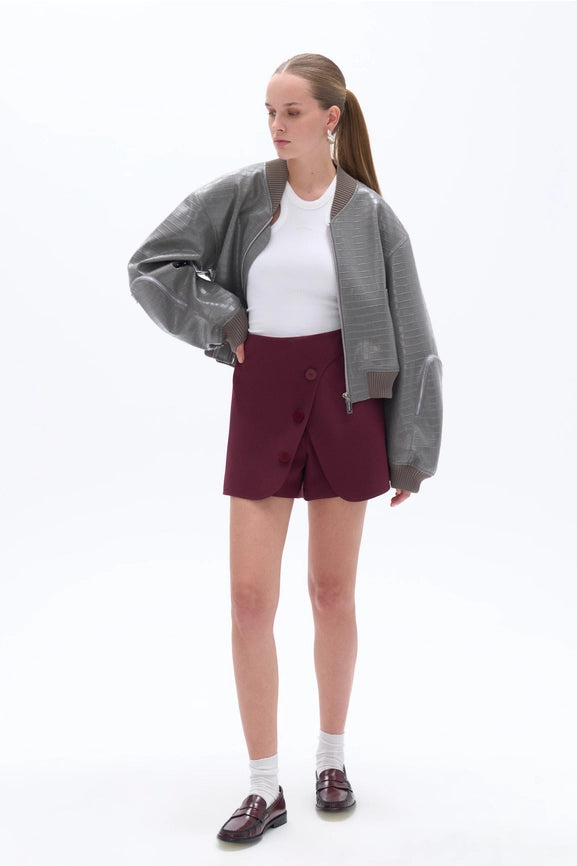 Faux Leather Bomber Jacket-Jackets-NOCTURNE-XS-Gray-Urbanheer