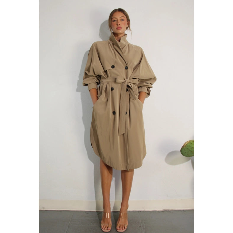 Faux Leather Canvas Trench Coat-Coat-Mulla-S-KHAKI-Urbanheer