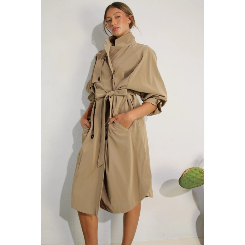 Faux Leather Canvas Trench Coat-Coat-Mulla-S-KHAKI-Urbanheer