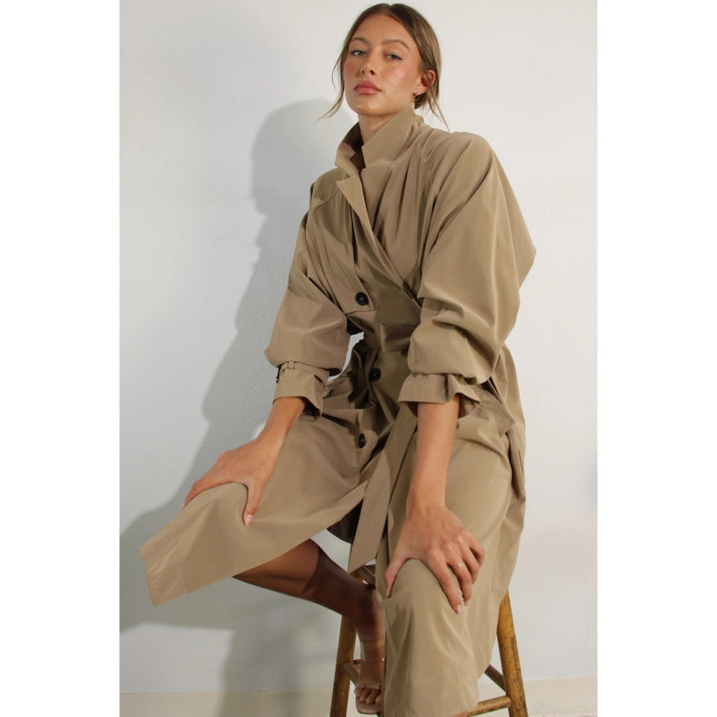 Faux Leather Canvas Trench Coat-Coat-Mulla-S-KHAKI-Urbanheer