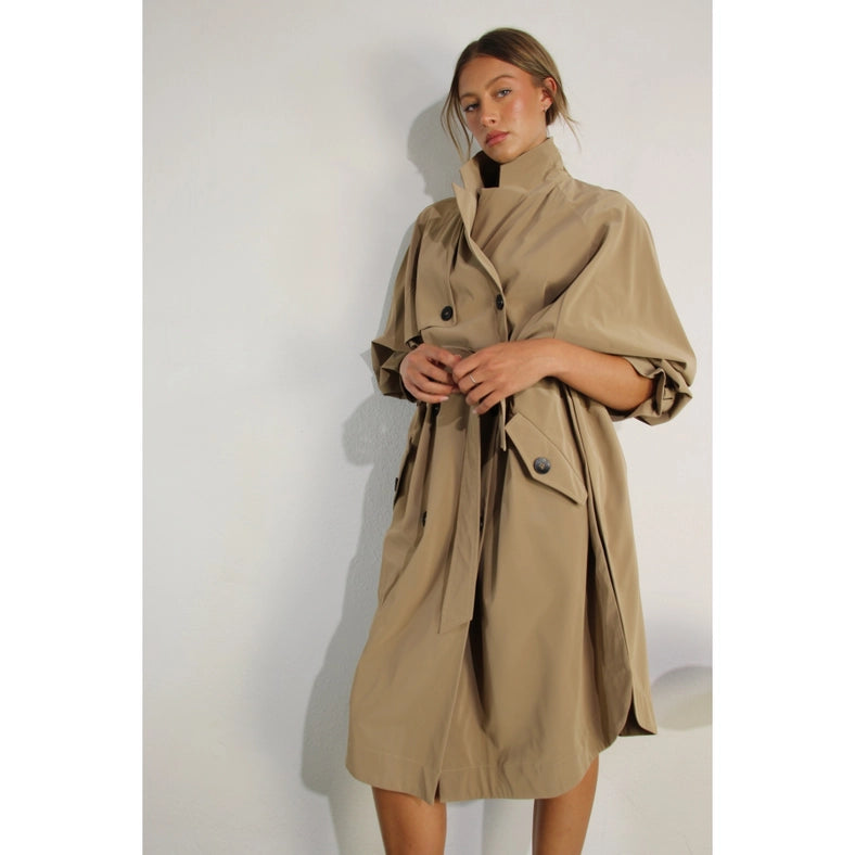 Faux Leather Canvas Trench Coat-Coat-Mulla-S-KHAKI-Urbanheer