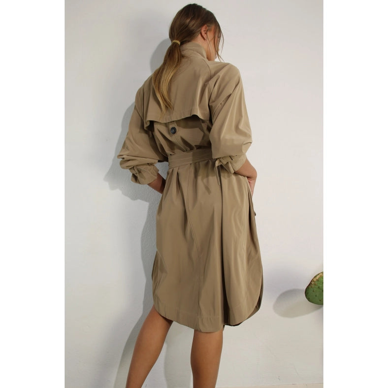 Faux Leather Canvas Trench Coat-Coat-Mulla-S-KHAKI-Urbanheer